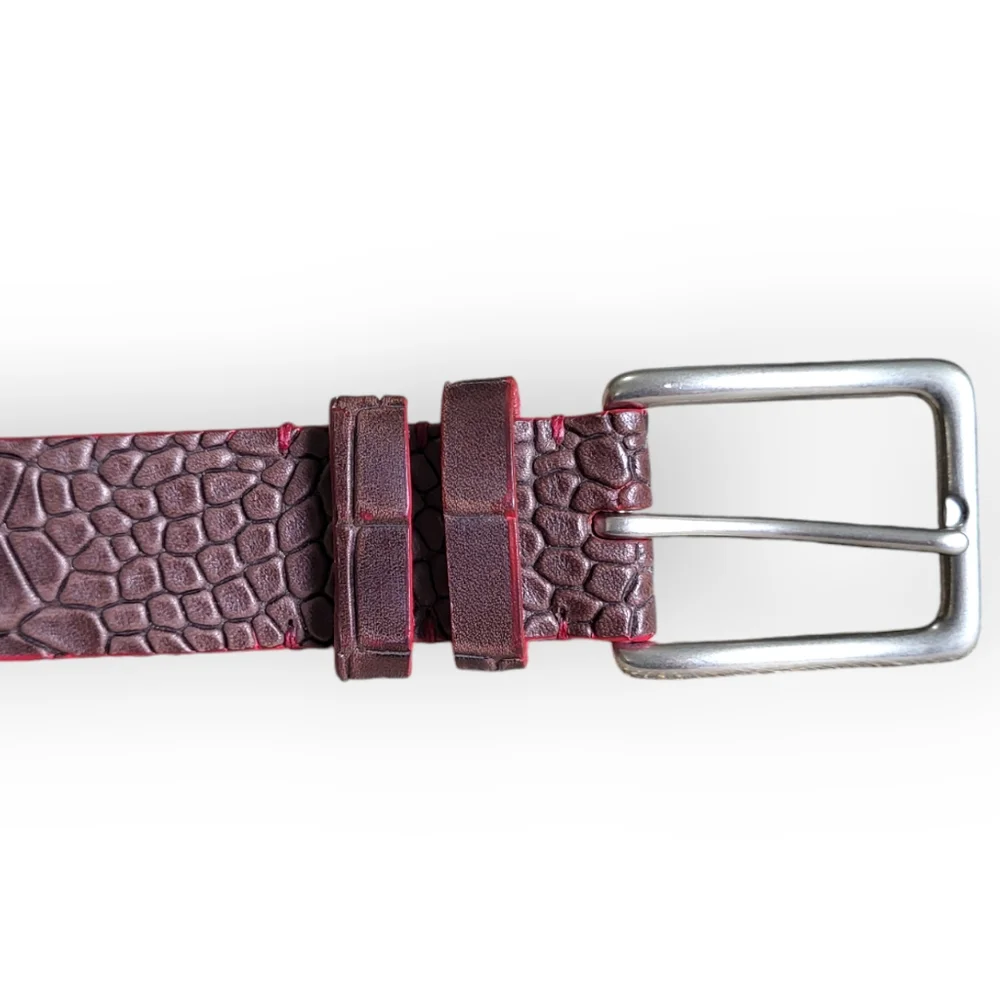 TORINO Italian Embossed Calf Leather Belt Brown with Red Trim Size 34